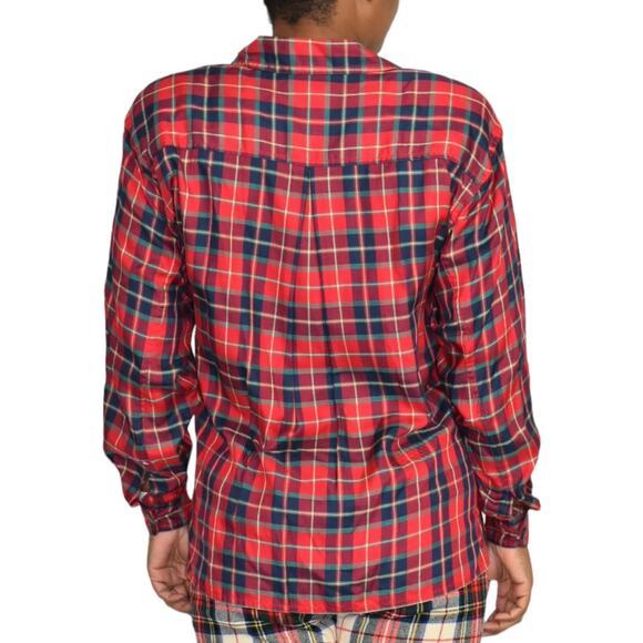 Vintage Plaid Shirt Red Double Breasted Tartan Retro 80s Top Size Small Petite - Picture 2 of 16